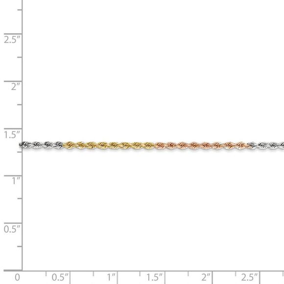 1.8mm 14k Tri-Color Gold Diamond Cut Solid Rope Chain Necklace, 18 In. - Picture 5 of 8